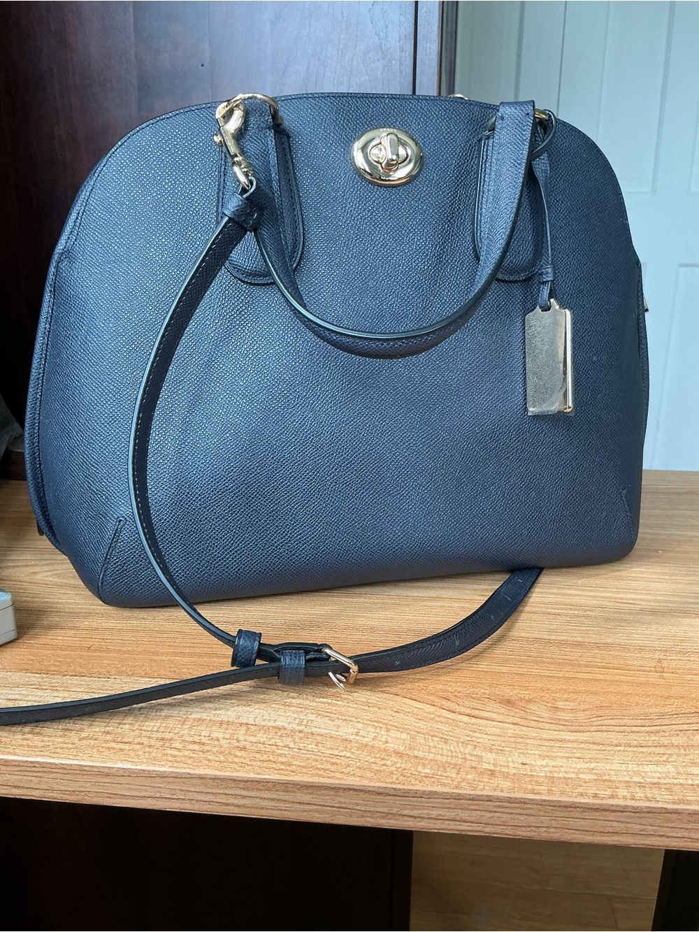 NWOT Coach Classic Navy Dome Satchel Handbag with Gold Hardware